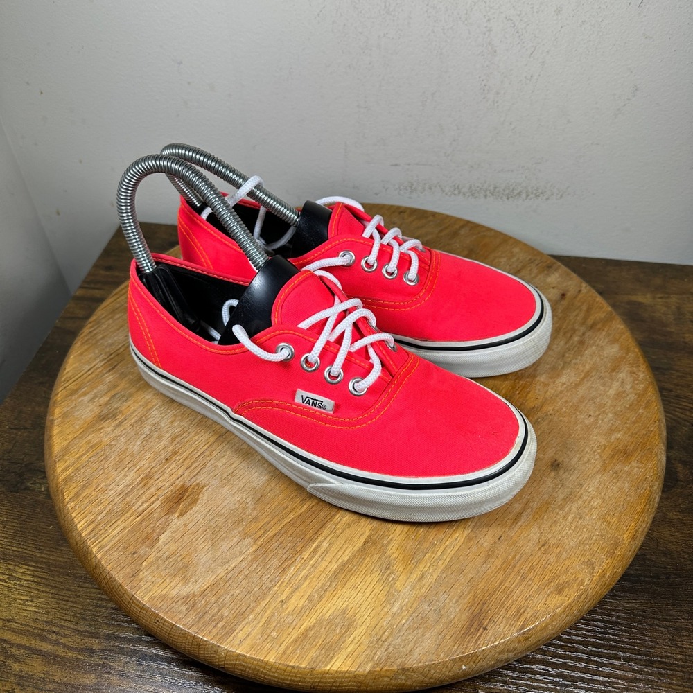 Vans Authentic Neon Red Hot Pink Canvas Low Top Sneakers Womens 6 Mens 4.5